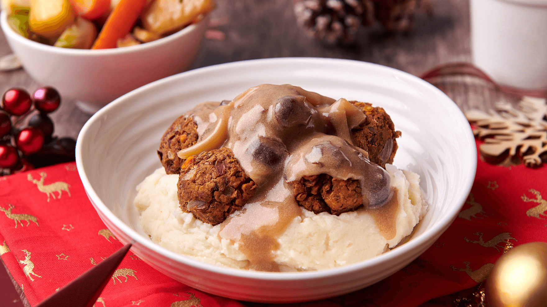 Lentil and Kidney Bean Balls with Cranberry Gravy