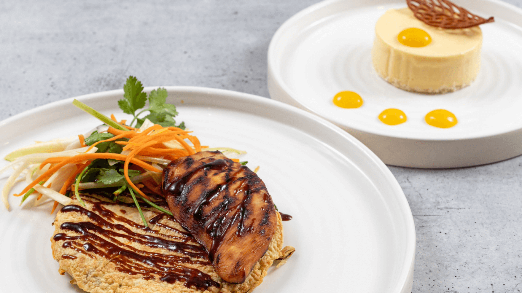 Miso Honey Chicken Vegetable Oknomiyaki Chive Emulsion