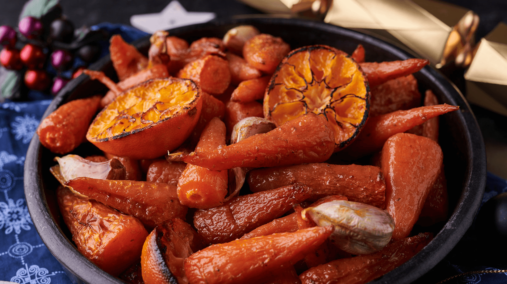 Roast Garlic and Clementine Carrots
