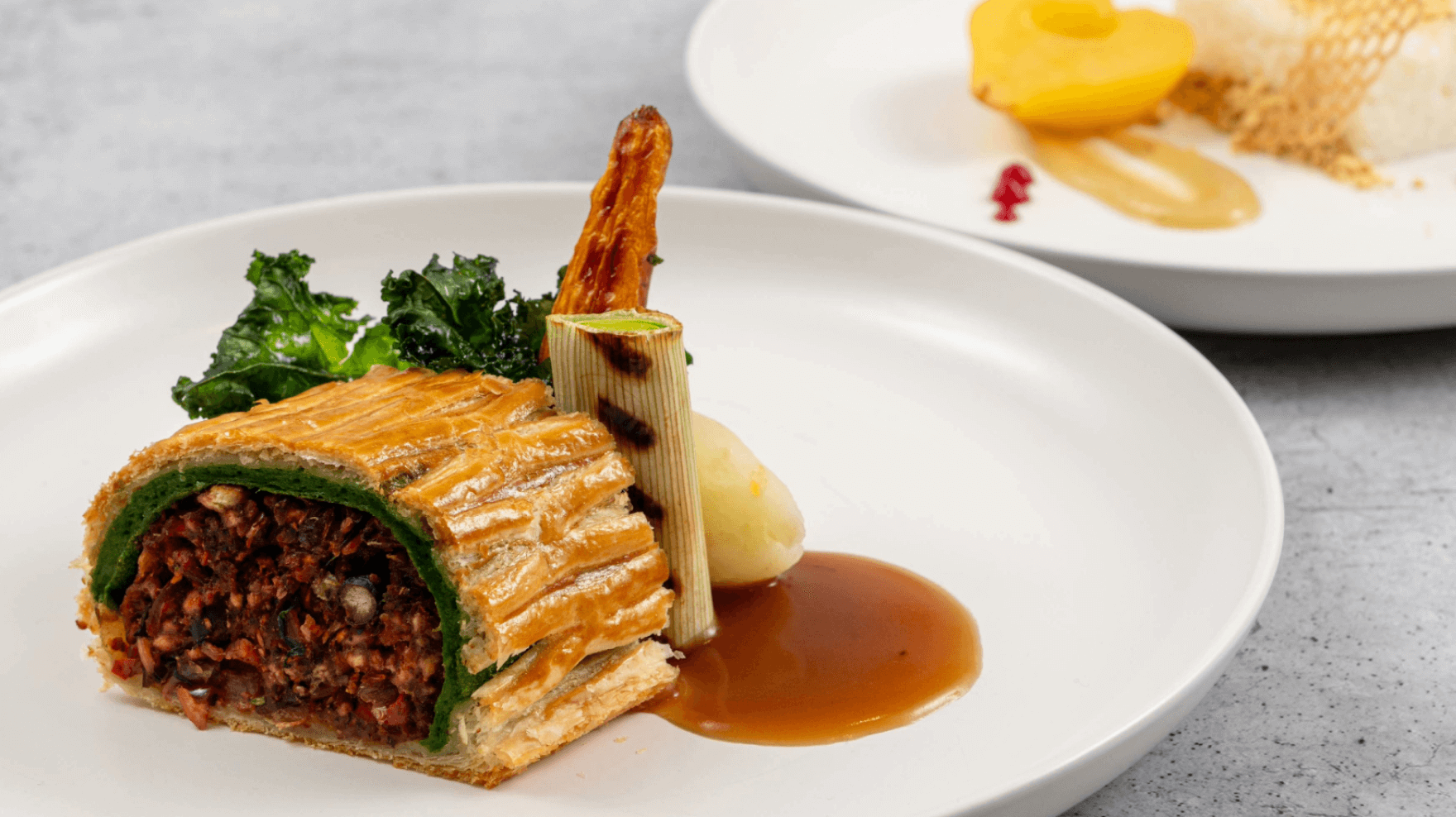 Vegetable Wellington Garlic Potatoes Roasted Carrots Crispy Kale