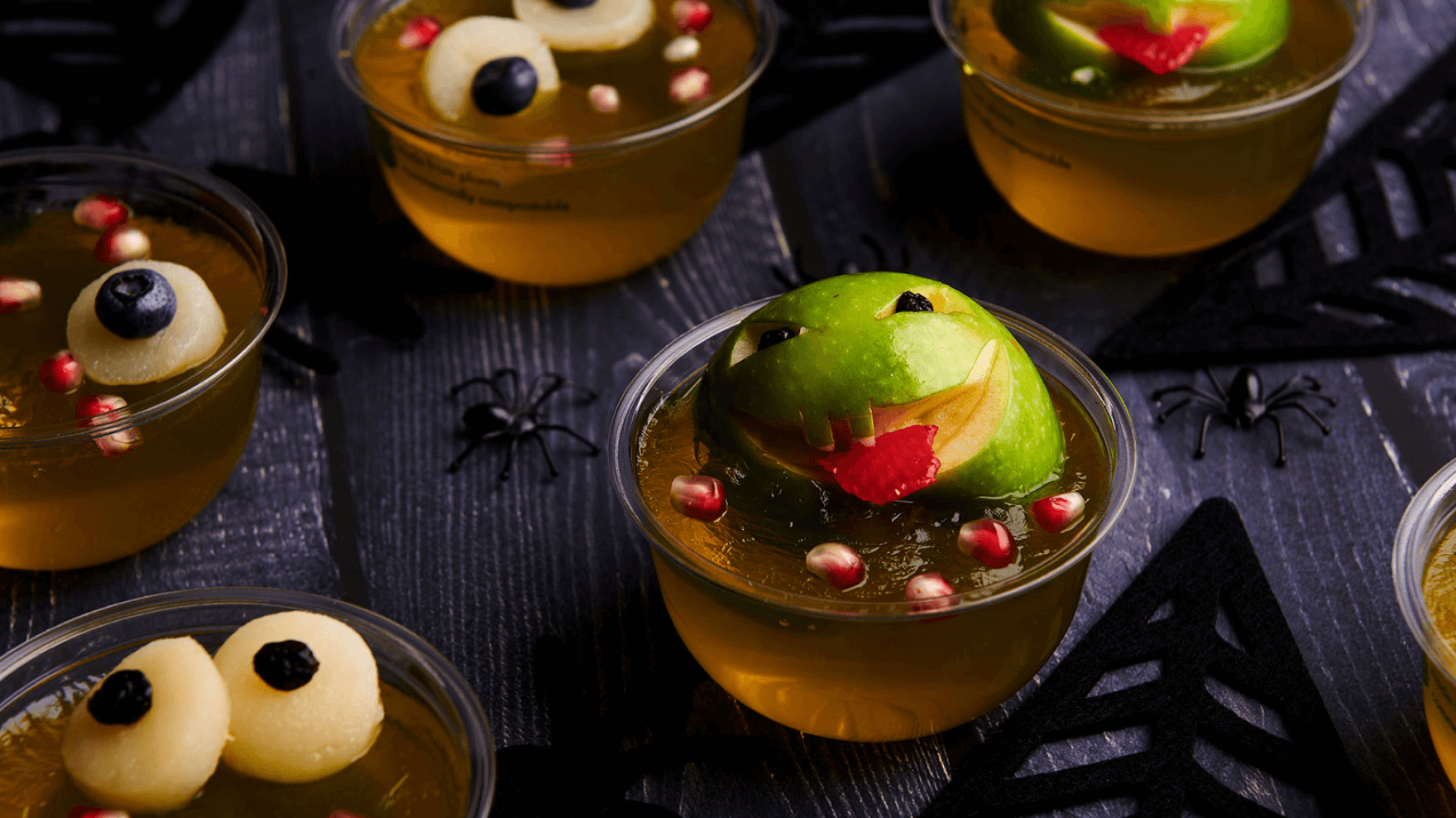 Lime Jelly Pots with Fruity Eyes
