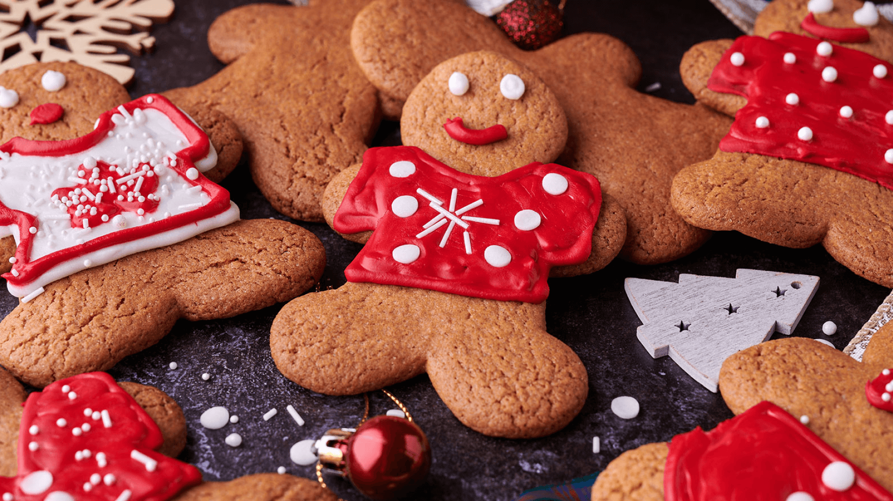 Gingerbread men in Christmas jumpers