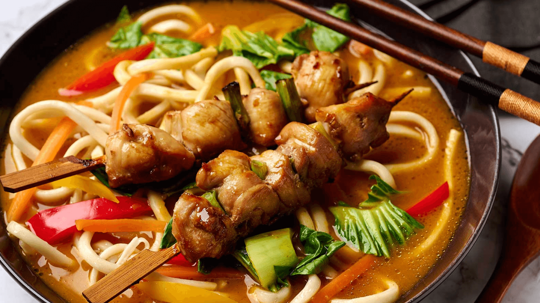 Chicken Yakitori Vegetable Noodles Katsu Broth
