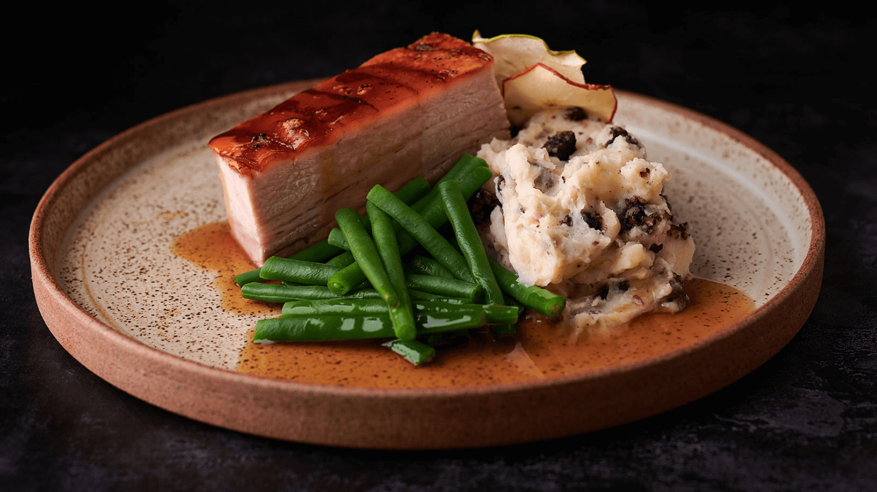 Black Pudding Mash with Roast Pork Belly and Gravy