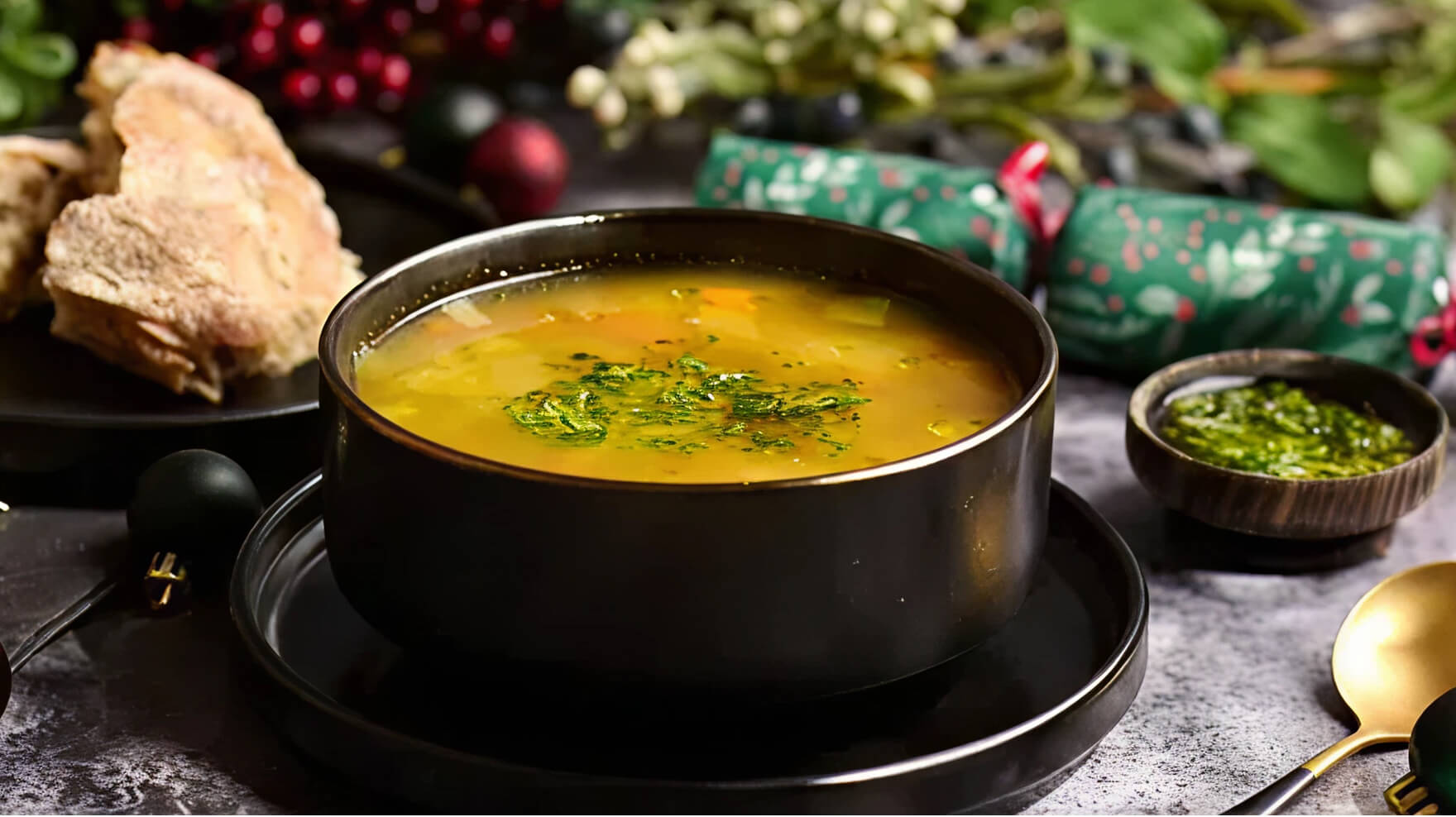 Root Vegetable Broth with Gremolata Oil