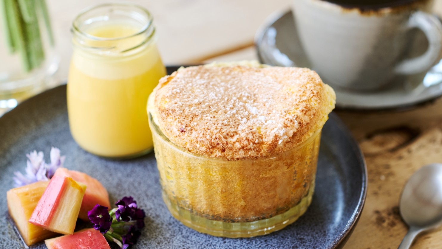 Bird’s Custard Souffle with Rhubarb - Food Services